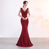 Elegant Fishtail V-neck Evening Ball Gown - FashionByTeresa